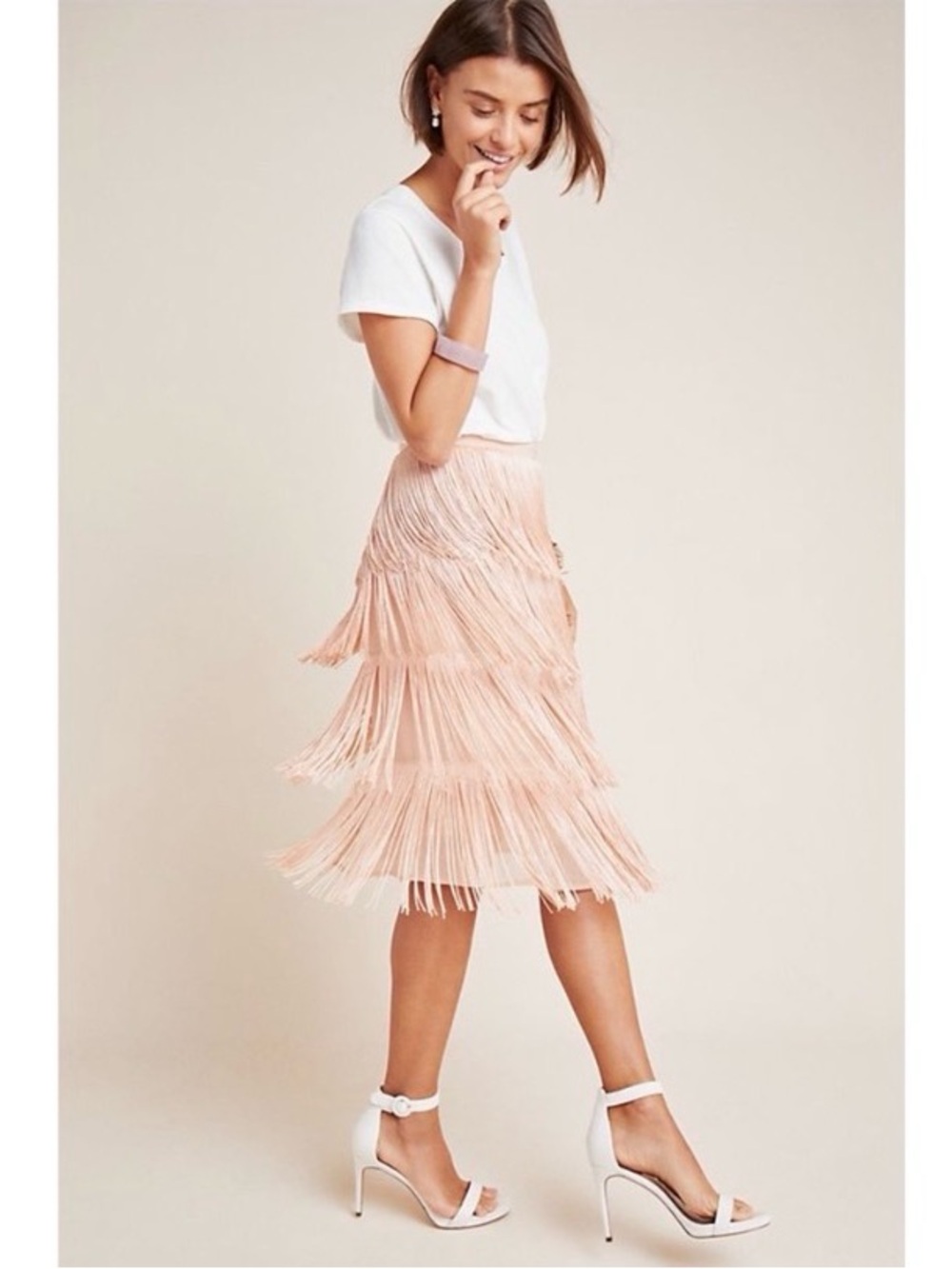 NWT MAEVE x ANTHROPOLOGIE Velma Fringe Flapper Pink Midi Skirt Size 2